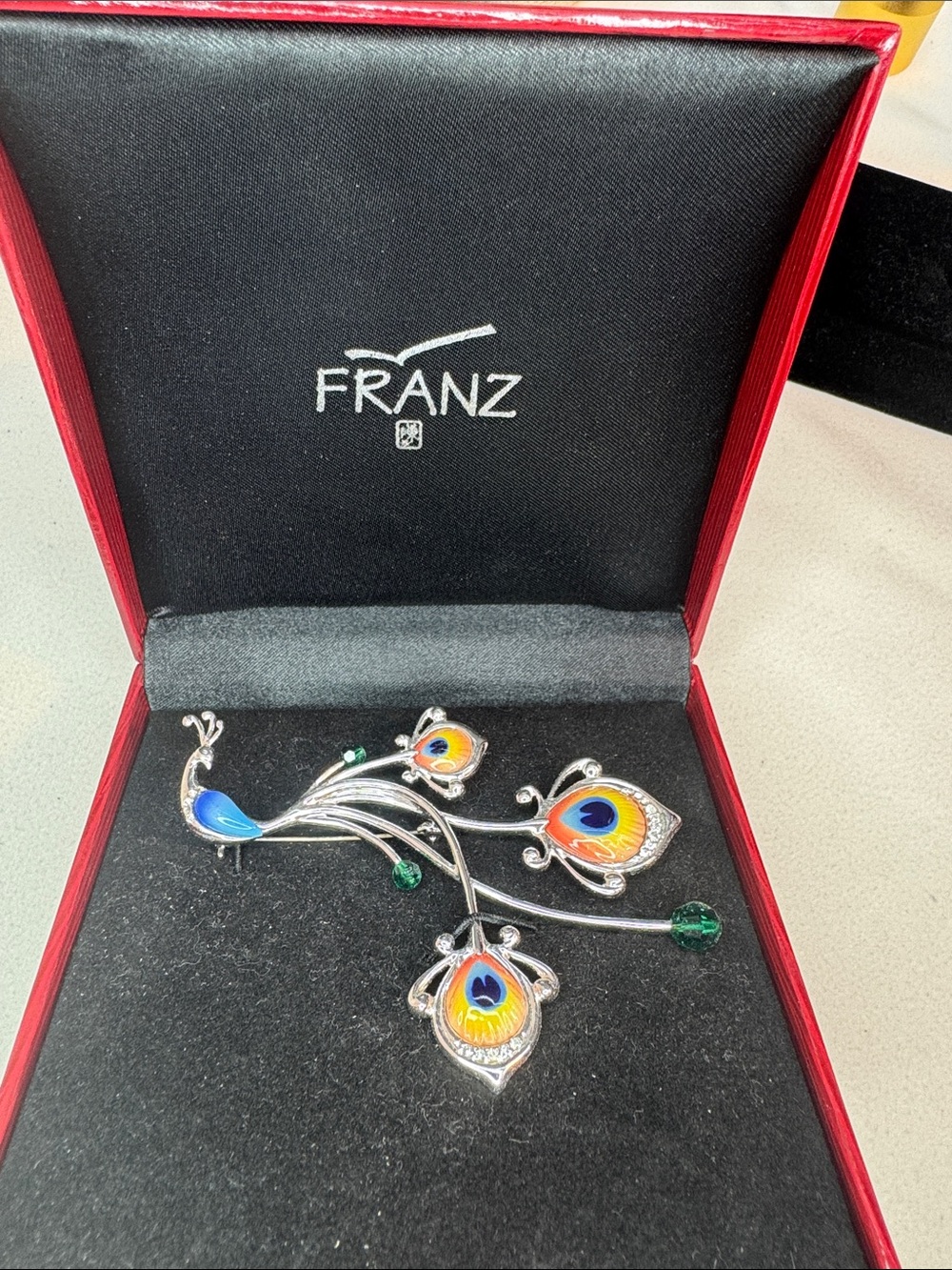Franz Multicolor Peacock Feather Enamel Brooch